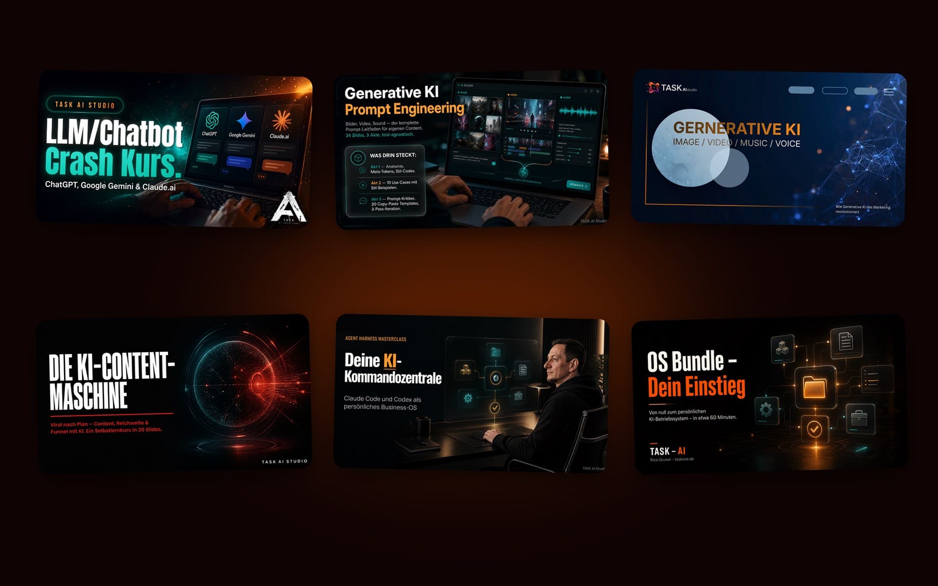 Die fünf Kurse des TASK AI OS Bundles als 3D-Cover